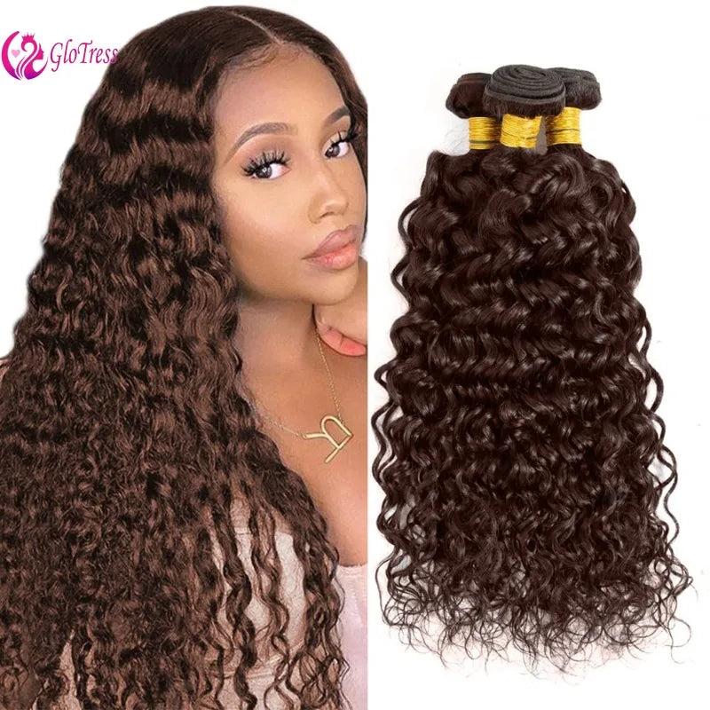 Premium Chocolate Light Brown Water Wave Bundles Human Hair 12-28inches Color 