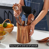 Acacia Wood Utensil Holder for Kitchen Counter, 360° Rotating 7.2" Wooden Cooking Utensil Crock for Countertop Farmhouse Kitchen Khamik Shop Online