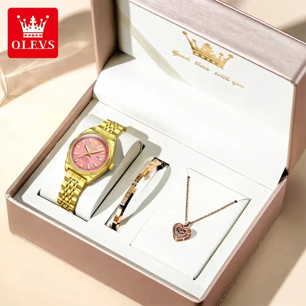 OLEVS New 3703 Watches Woman Elegant Quartz Watch Waterproof Luminous Stainless Steel Date Watches Woman Bracelet Gifts Box Khamik Shop Online