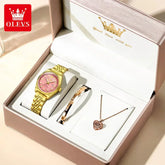 OLEVS New 3703 Watches Woman Elegant Quartz Watch Waterproof Luminous Stainless Steel Date Watches Woman Bracelet Gifts Box Khamik Shop Online