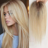 Topper cheveux humains 12 pouces ombré brun clair avec clips et coiffure milieu