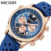 MEGIR Silver Black Quartz Watch Men Military Sport Chronograph Wristwatch with Silicone Strap Luminous Hands Auto Date 2236 Khamik Shop Online