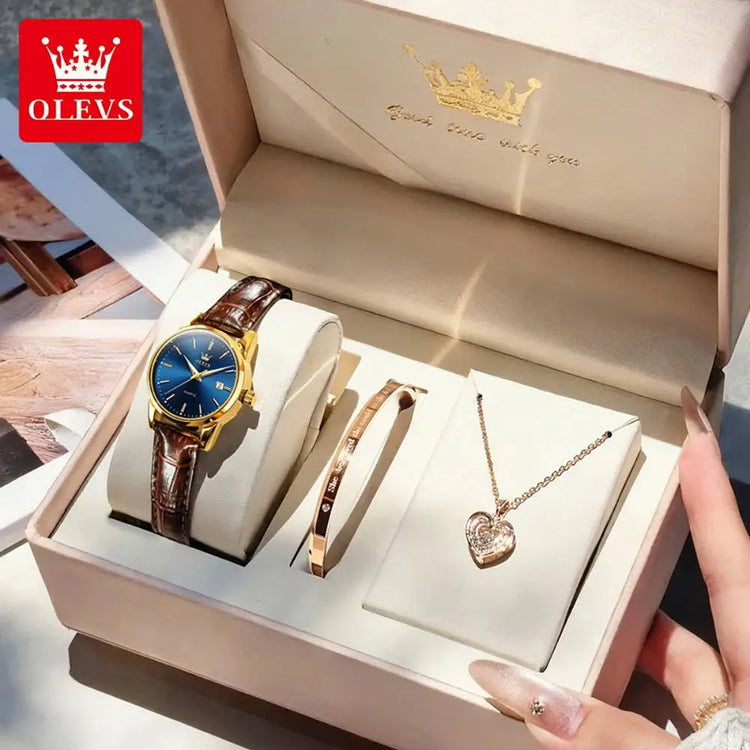 OLEVS 6898 Women Watch Original Quartz Watches Waterproof Luminous Date Watch Bracelet Set Ladies&