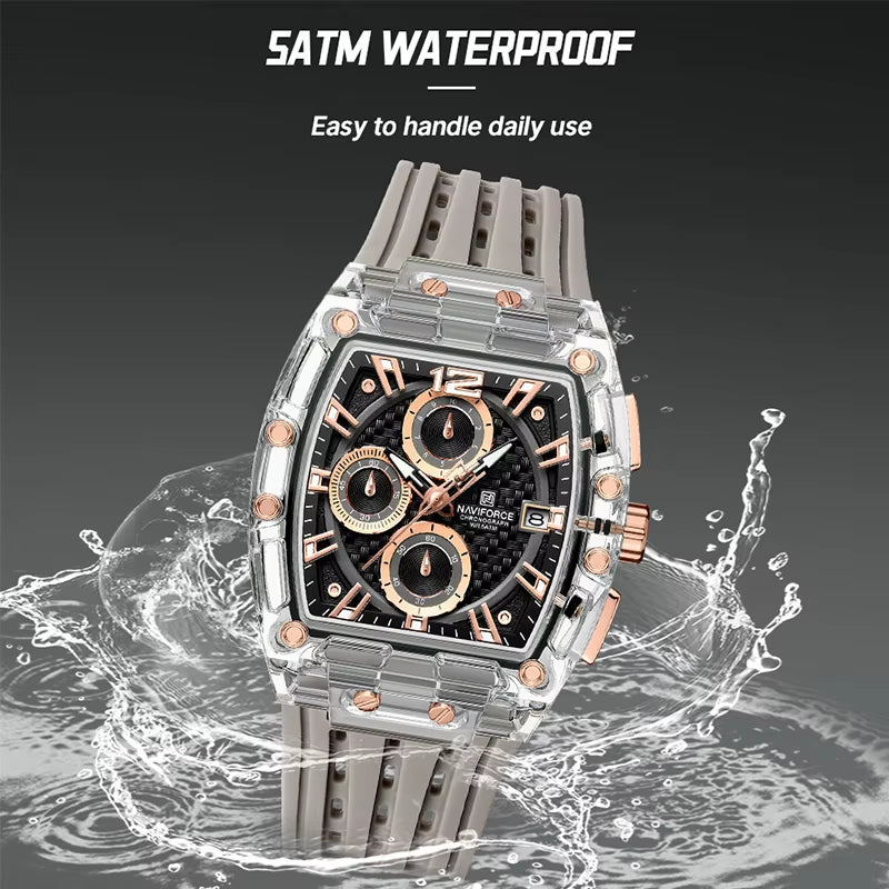 New  Men'S Quartz Multifunction Watches Fashion Sports Chronograph 5ATM Waterproof Silicone Band Casual Man Wrist Watch