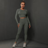 2Pcs Women Sets Energy Seamless Gym Suits Bubble Butt Sports Pants+Long Sleeve Shirts Push Up Running Sets Tracksuits Tights Set Khamik Shop Online
