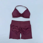 AURA SHARK Strappy Bra Gym Set Women High Support Thin Strap Seamless Halter Sports Scrunch Workout Yoga Set 2 Piece Khamik Shop Online