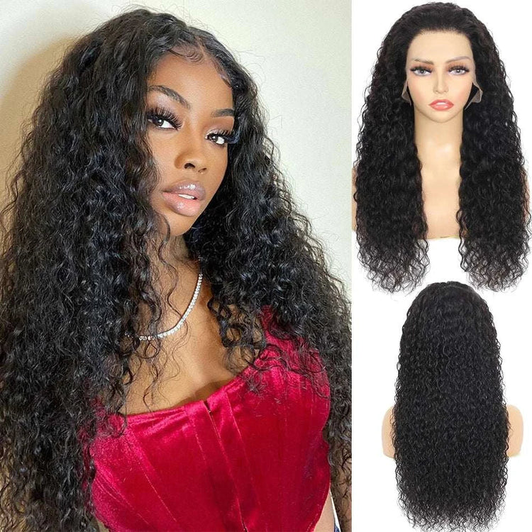 100% Brazilian Human Hair 13x6 Water Wave HD Lace Front Wig 180% Density Glueless Pre Plucked Deep Curly 5x5 HD Lace Closure Wig Khamik Shop Online