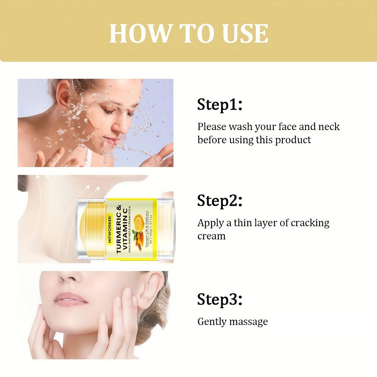 40g Yellow Turmeric Vitamin C Facial And Neck Cream Stick for Skin Brightening And Anti-Aging Khamik Shop Online