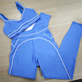 Yoga Suit Women Sport Set Pilates Clothing High Waisted Elasticized Leggings Hip Lifting Pants Gather Top Vest Strip Workout Set Khamik Shop Online