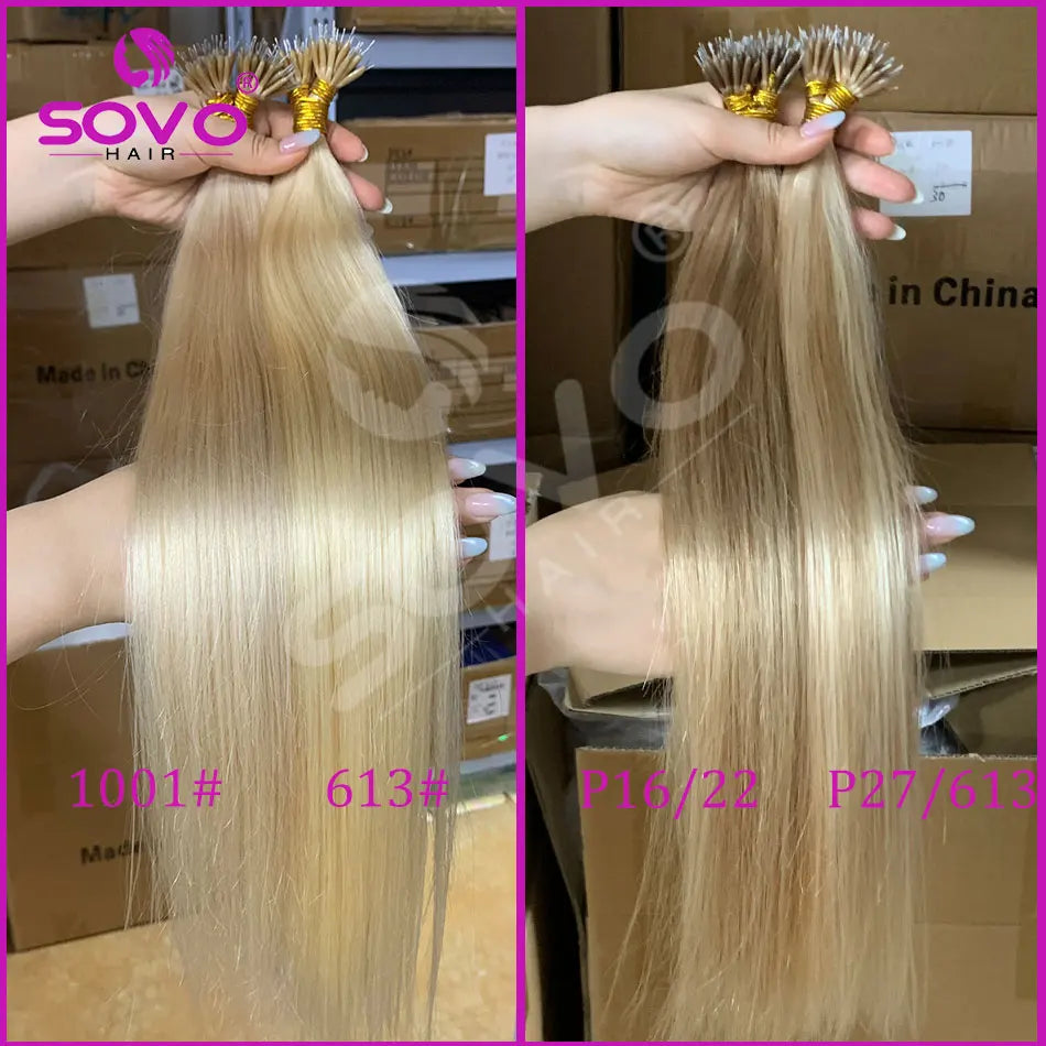 Nano Ring Hair Extensions Human Hair 100 Strands Remy European Straight Hair Natural Blonde Invisible Reusable Khamik Shop Online