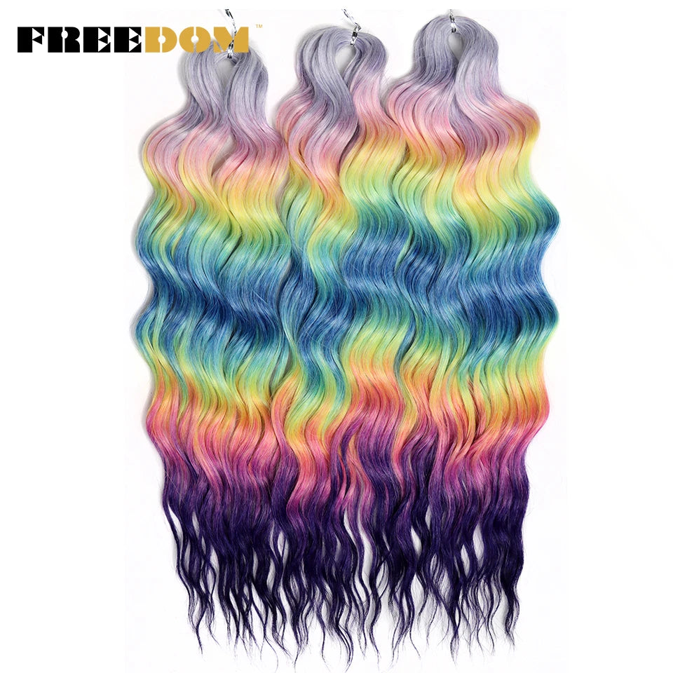 FREEDOM Synthetic Curly Braiding Hair Extensions 24 Inch/60 cm Long Deep Wavy Twist Crochet Braids Hair Ombre Brown Rainbow Hair Khamik Shop Online