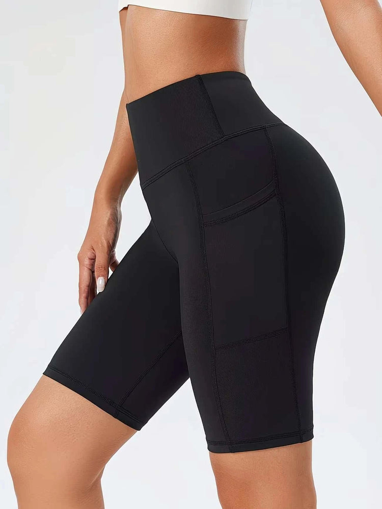 Summer High Waist Sports Shorts With Side Pockets Running Yoga Capris Trousers Fashion Sports Fitness Pants Elastic Leggings Khamik Shop Online