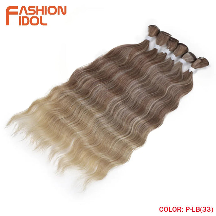 FASHION IDOL Water Wave Hair Bundles Synthetic Hair Extensions Ombre Blonde Hair Weave Bundles 6pcs 20" High Temperature Fiber Khamik Shop Online
