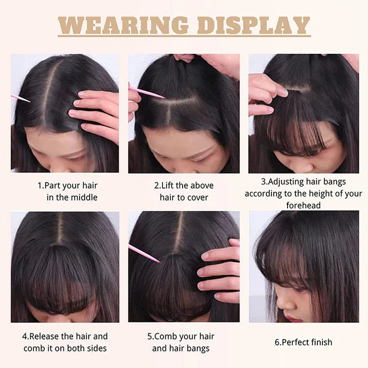 Synthetic Hair Clip In Bangs Brown Colored Invisible Front Fringes Clip in Hair Air Bangs Natural Black Fake Hair Bangs For Girl Khamik Shop Online