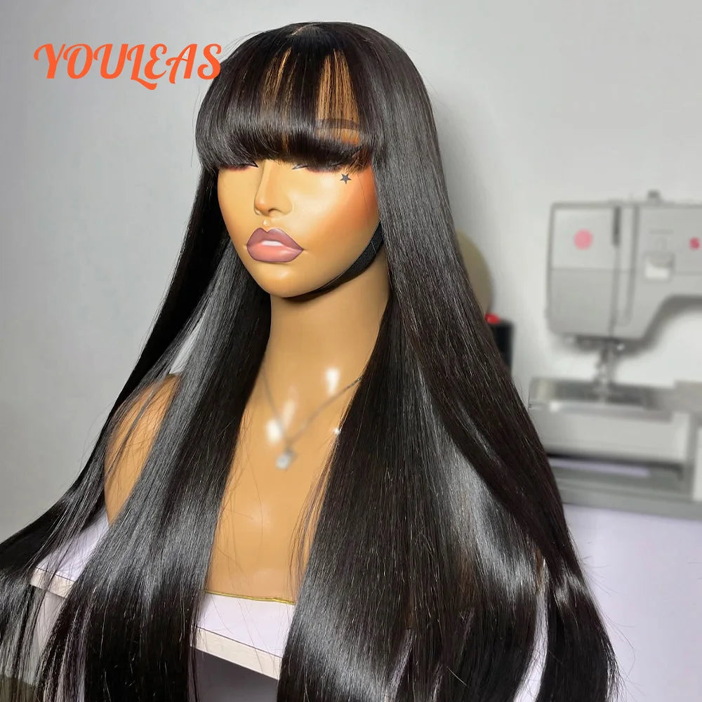 Bone Straight With Bangs 100% Human Hair Wig 360 Precut Transparent Lace Front Hair Wig Virgin Hair For Woman For Clearance Khamik Shop Online