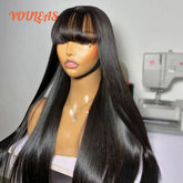 Bone Straight With Bangs 100% Human Hair Wig 360 Precut Transparent Lace Front Hair Wig Virgin Hair For Woman For Clearance Khamik Shop Online