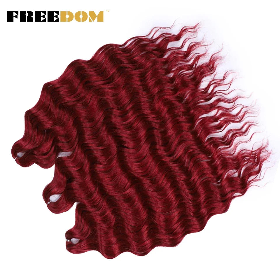 FREEDOM Synthetic Curly Braiding Hair Extensions 24 Inch/60 cm Long Deep Wavy Twist Crochet Braids Hair Ombre Brown Rainbow Hair Khamik Shop Online