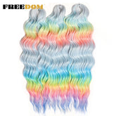 FREEDOM Synthetic Curly Braiding Hair Extensions 24 Inch/60 cm Long Deep Wavy Twist Crochet Braids Hair Ombre Brown Rainbow Hair Khamik Shop Online