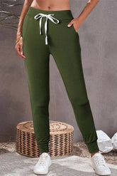 Moss Green Drawstring Waist Pocketed Joggers Carmine Juneberry