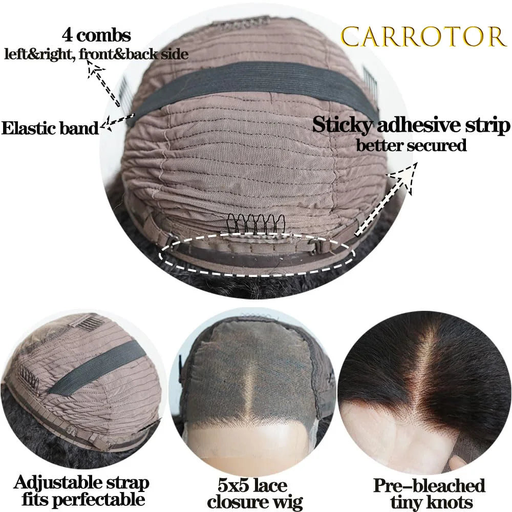 Kinky Straight And Body Wave 5x5 Transparent Lace Closure Pre Plucked Human Hair Glueless Wig Ready To Wear For Daily Use Khamik Shop Online