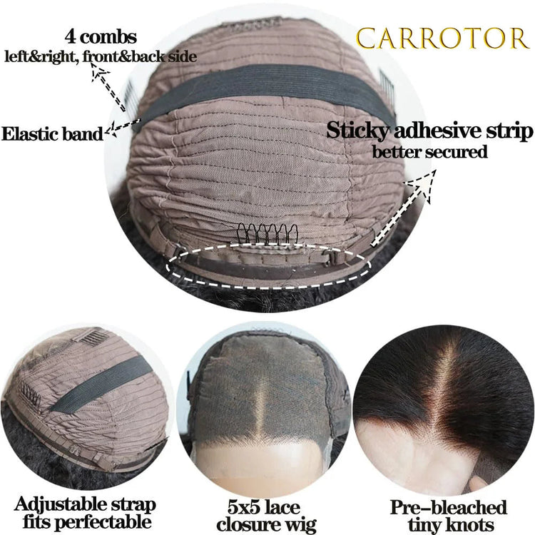 Kinky Straight And Body Wave 5x5 Transparent Lace Closure Pre Plucked Human Hair Glueless Wig Ready To Wear For Daily Use Khamik Shop Online