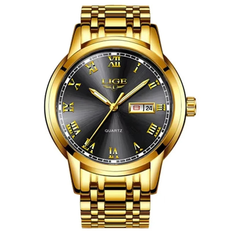LIGE Top Brand Luxury Quartz Man Watch Fashion Business Stainless Steel Watches for Men Waterproof Casual Auto Date Weeks Clocks