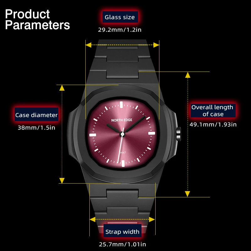 NORTH EDGE Watch for Man New VOLT Quartz Watch Fashion Light Resin Case Square Swimming 50M Waterproof Men Watches Gift Box Khamik Shop Online