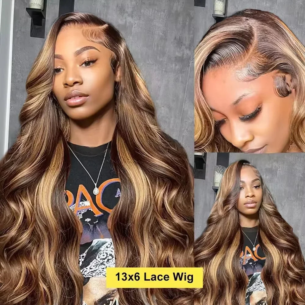 Highlight P4 27 Body Wave Wig 13x4 13x6 HD Transparent Lace 200 Density Pre Plucked Hairline Soft Smooth Texture Elegant Ombre Color For Daily Styling Khamik Shop Online