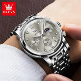 OLEVS 2858 Quartz Watch for Men Classic Three Eye Chronograph Small Dial 24 Hour Moon Phase Luxury Original Men&