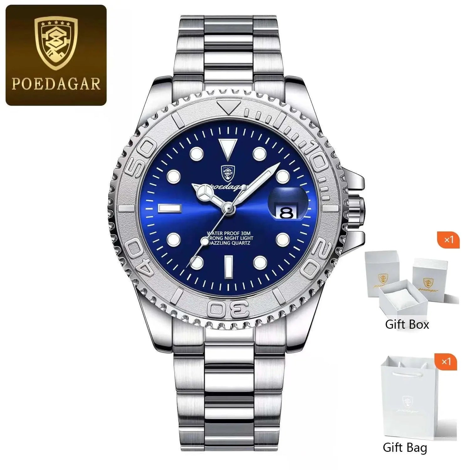 POEDAGAR Trendy Sport Man Watch Luminous Waterproof Stainless Steel Date Men Wristwatch Luxury Business Men&