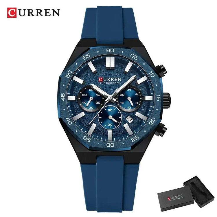 CURREN Fashion Casual Men Sports Watch Chronograph Silicone Belt Auto Date Dial Quartz Wristwatch Male Reloj Relogio Masculino Khamik Shop Online