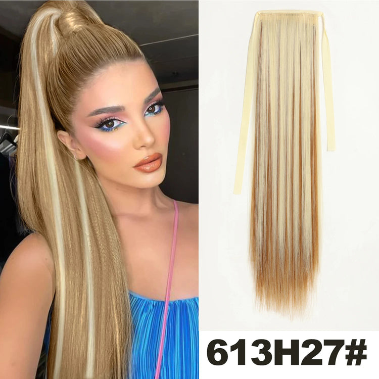 Straight Long Ponytail Extensions 22inch Natural Black Wrap Around Synthetic Hair Piece Pony Tail Hair Hairpieces for Women Girl Khamik Shop Online