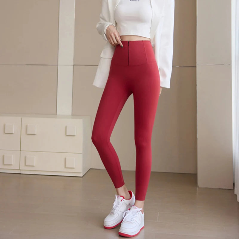 New Zipper Tummy Control Shaping Shark Leggings Women Autumn Winter Thicken Fleece Lined Tights Woman Gym Sports Warm Leggings Khamik Shop Online