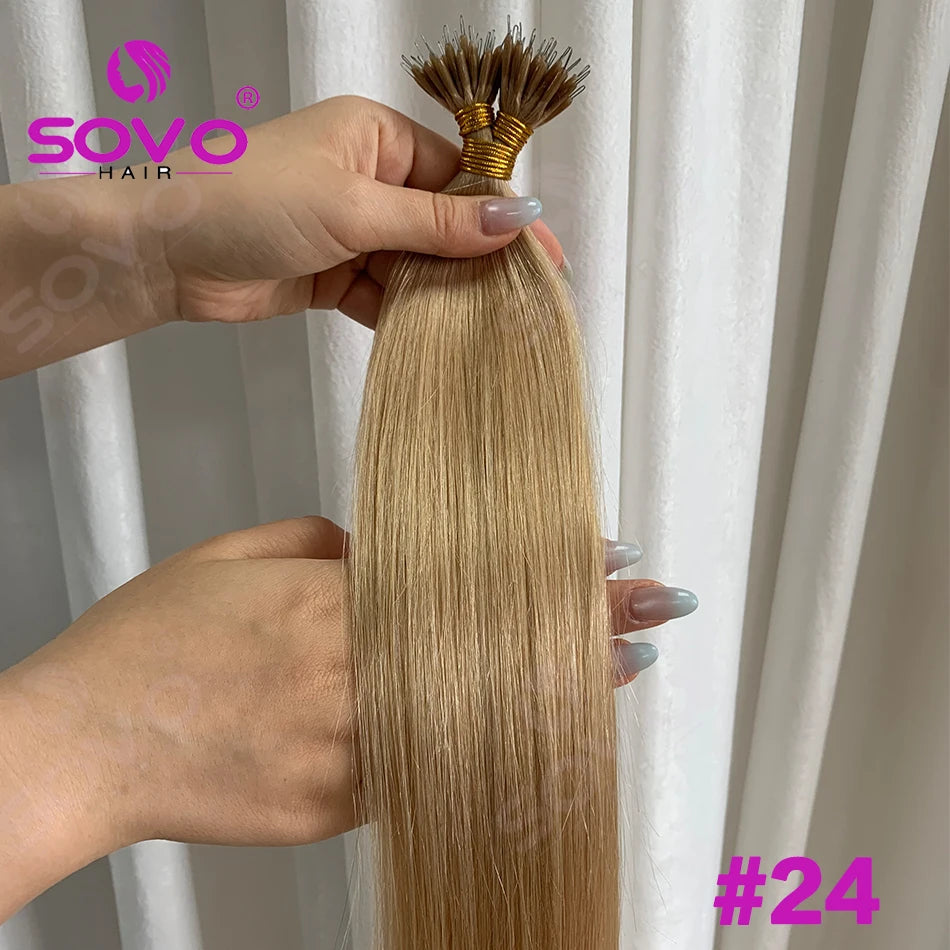 Nano Ring Hair Extensions Human Hair 100 Strands Remy European Straight Hair Natural Blonde Invisible Reusable Khamik Shop Online
