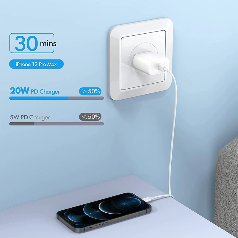 2024 20W USB-C Fast Charger PD Adapter Cable For iPhone 14/13/12/11 XR Puce Gaia