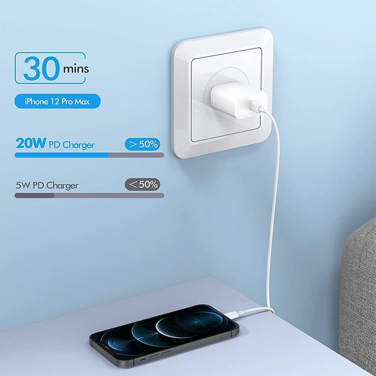 2024 20W USB-C Fast Charger PD Adapter Cable For iPhone 14/13/12/11 XR Puce Gaia