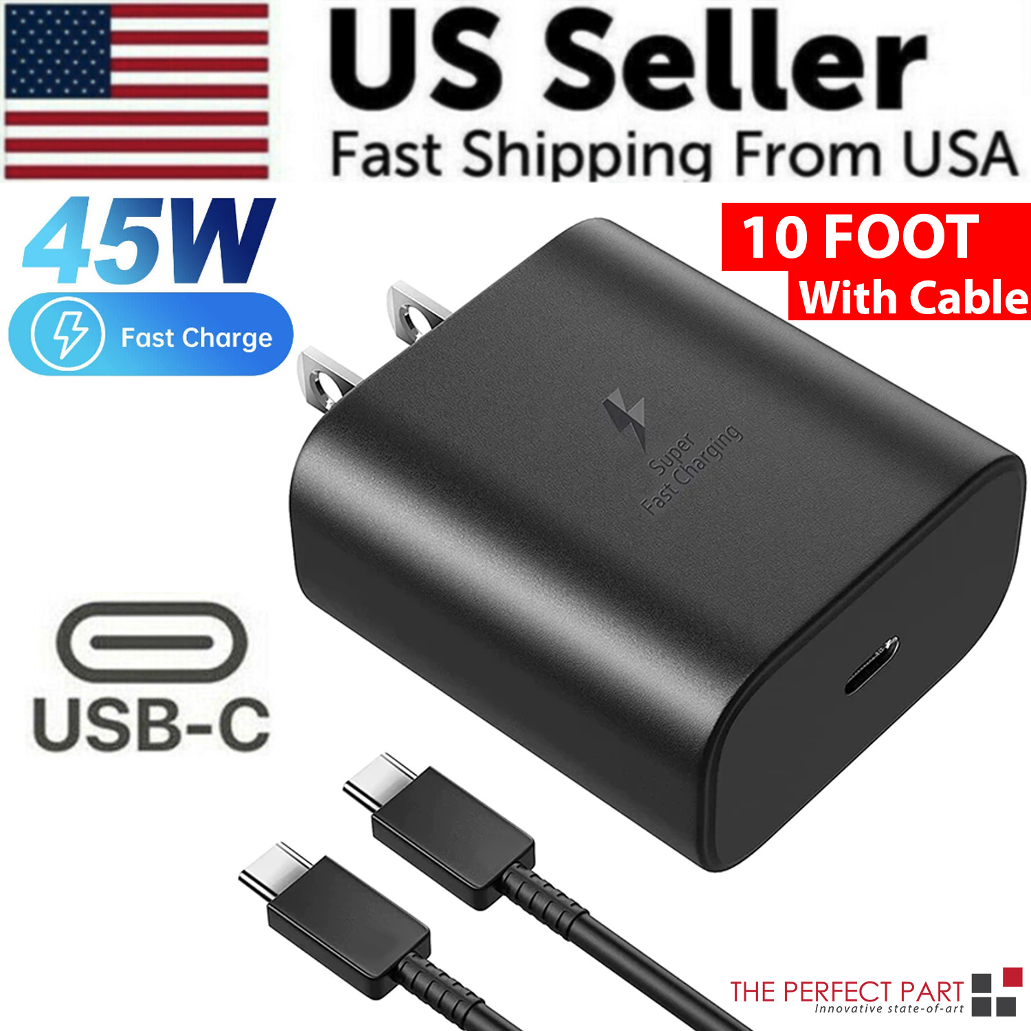 45W USB-C Super Fast Wall Charger 10FT Cable For Samsung Galaxy S20 Puce Gaia