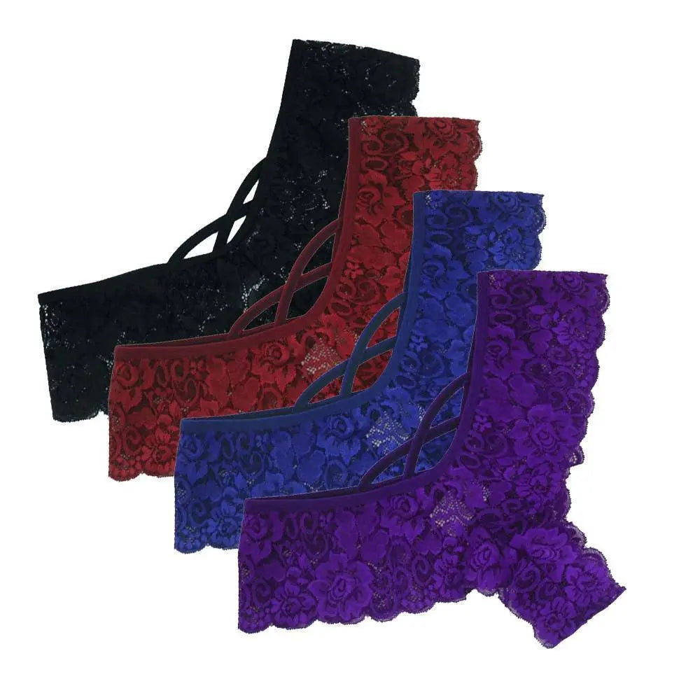 4 Pack Women Sexy Lace Underwear Lingerie Panties G-String Brief Thong Puce Gaia