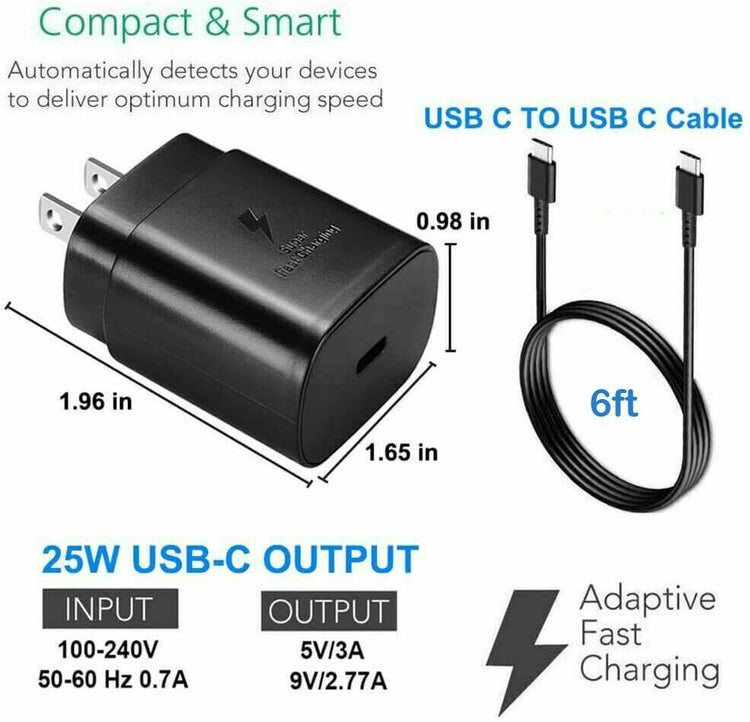 25W Type USB-C Super Fast Wall Charger +6FT Cable For Samsung Galaxy Puce Gaia
