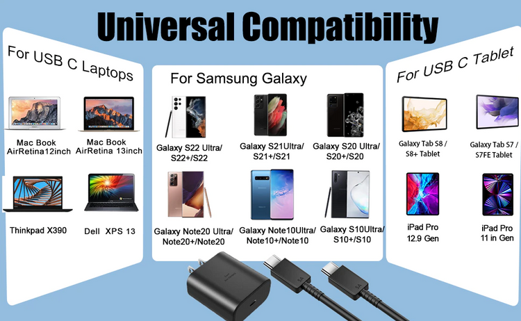 45W USB-C Super Fast Wall Charger 10FT Cable For Samsung Galaxy S20 Puce Gaia