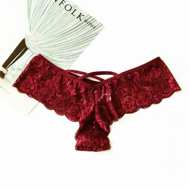 4 Pack Women Sexy Lace Underwear Lingerie Panties G-String Brief Thong Puce Gaia
