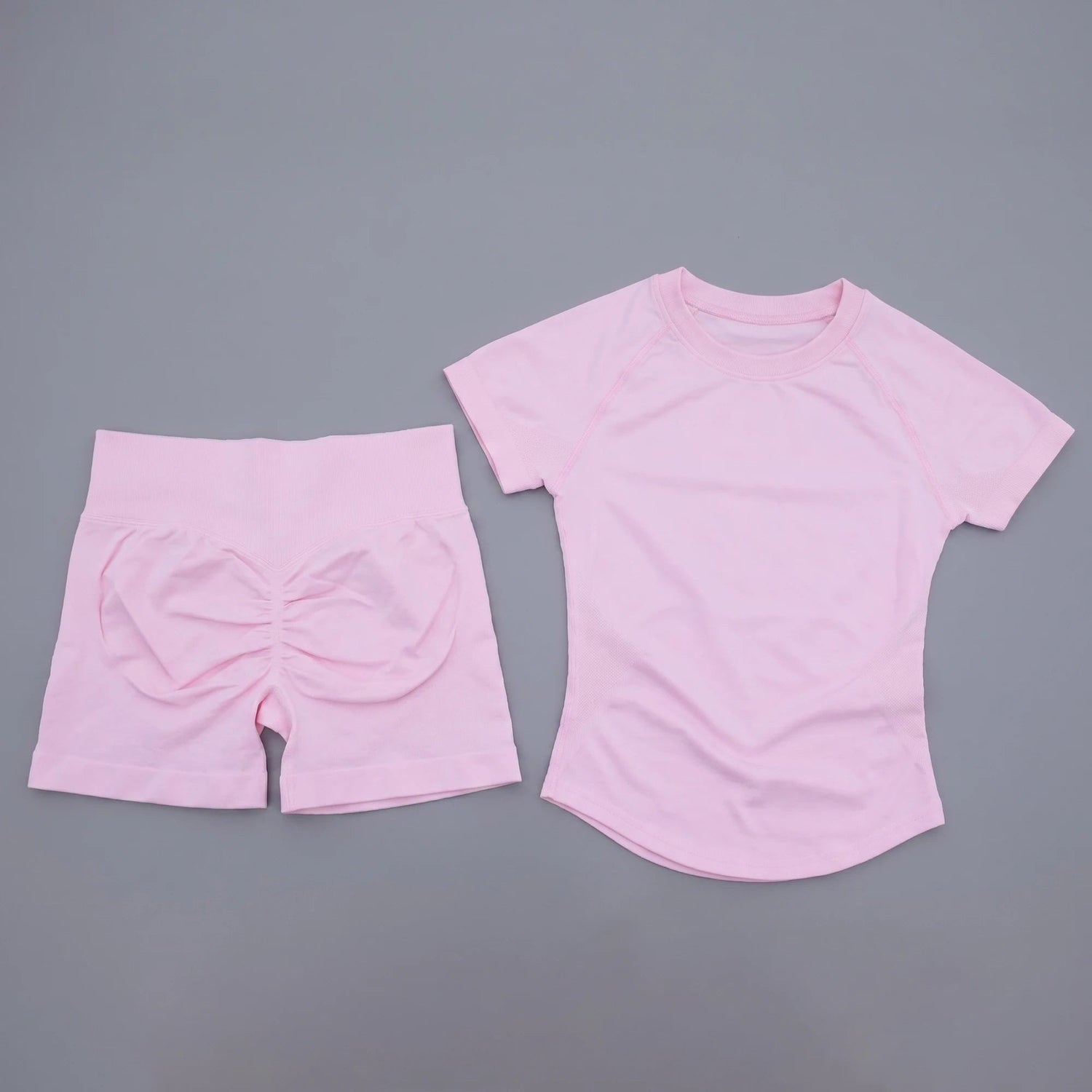 AURA SHARK 2 Piece Yoga Set Women Seamless Short Sleeve T Shirt High Waist Shorts Fitness Workout Clothes Gym Suit Activewear Khamik Shop Online
