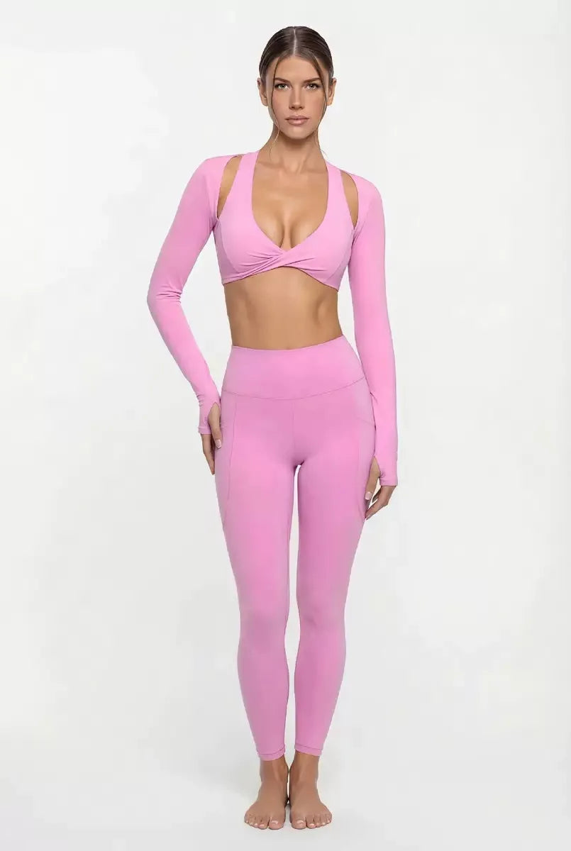 Nude Feel Yoga Long Sleeve Set For Women Pullover Quick-Dry Compression Shirt Outdoor Fitness Activewear Woman Sports Sets Khamik Shop Online