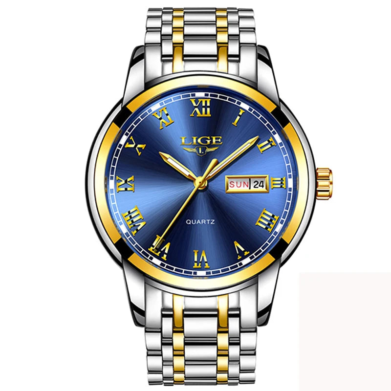 LIGE Top Brand Luxury Quartz Man Watch Fashion Business Stainless Steel Watches for Men Waterproof Casual Auto Date Weeks Clocks