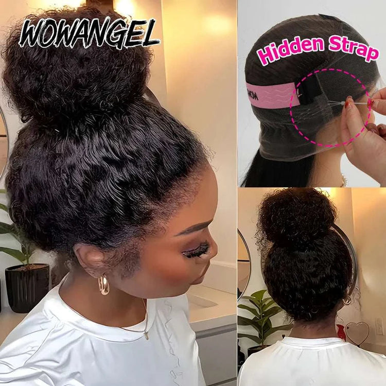 Hidden Strap 360 HD Full Lace Wigs Curly Human Hair WigS Pre Plucked Water Wave HD Lace Frontal WigS with Invisible Drawstring Khamik Shop Online