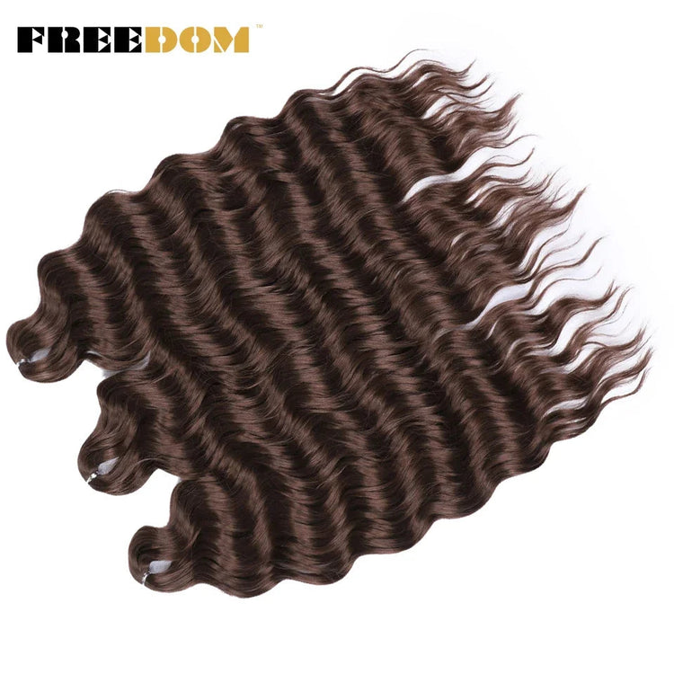 FREEDOM Synthetic Curly Braiding Hair Extensions 24 Inch/60 cm Long Deep Wavy Twist Crochet Braids Hair Ombre Brown Rainbow Hair Khamik Shop Online