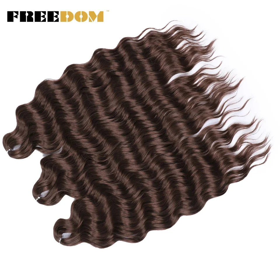 FREEDOM Synthetic Curly Braiding Hair Extensions 24 Inch/60 cm Long Deep Wavy Twist Crochet Braids Hair Ombre Brown Rainbow Hair Khamik Shop Online