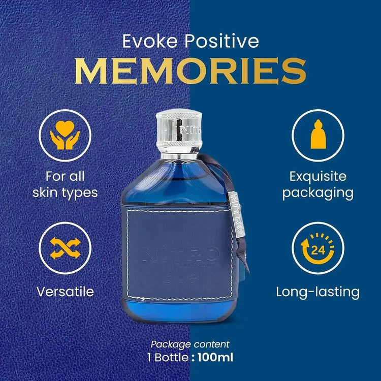 Nitro Blue Dumont Men EDP Perfume 100ml Fresh Marine Citrus Cologne Blue Glass Bottle Silver Cap Luxury Black Gift Box Daily Summer Business Wear Khamik Shop Online