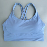 Solid Color Soft Cross Back Women Fitness Bra Tights Yoga Vest High Strength Shockproof Gym Sports Top Push Up With Chest Pad Khamik Shop Online