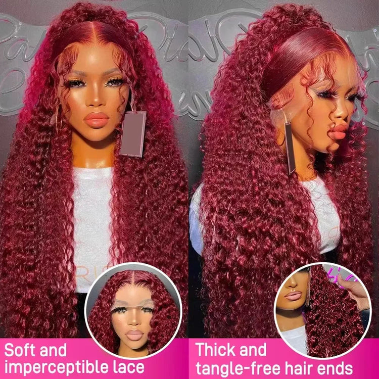 99J Burgundy Red Bone Straight Human Hair Wig 13x6 13x4 HD Transparent Lace Front Wig 200% Density 30 40 Inches Brazilian Cuticle Aligned Remy Hair Pre Plucked Baby Hair Glueless Wig Natural Hairline Soft Silky Long Wigs for Women Daily Party Wear Khamik Shop Online